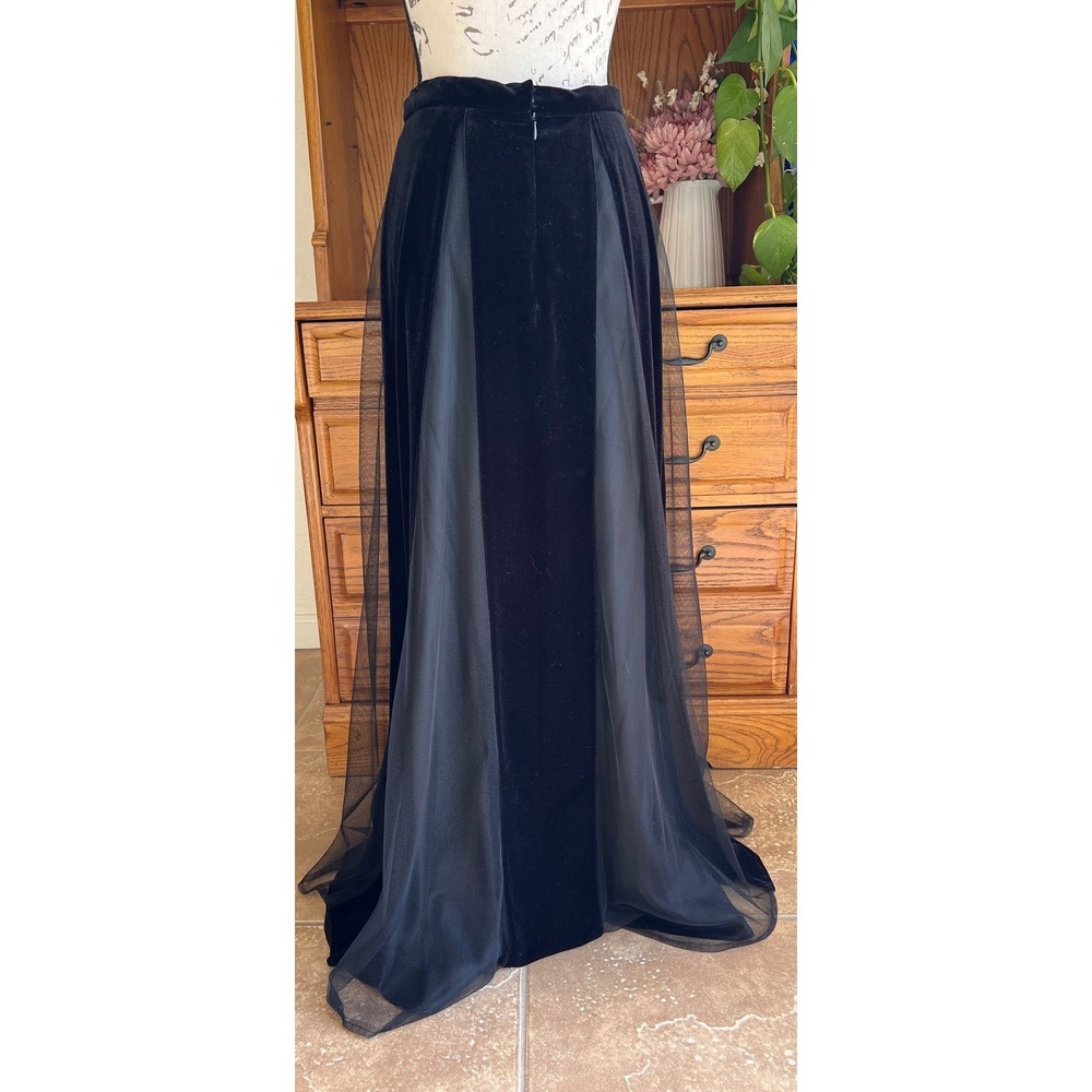 Ever Beauty Vintage Black Velvet Mesh Panel Maxi Skirt Whimsigoth Goth Size 6 - Picture 6 of 9